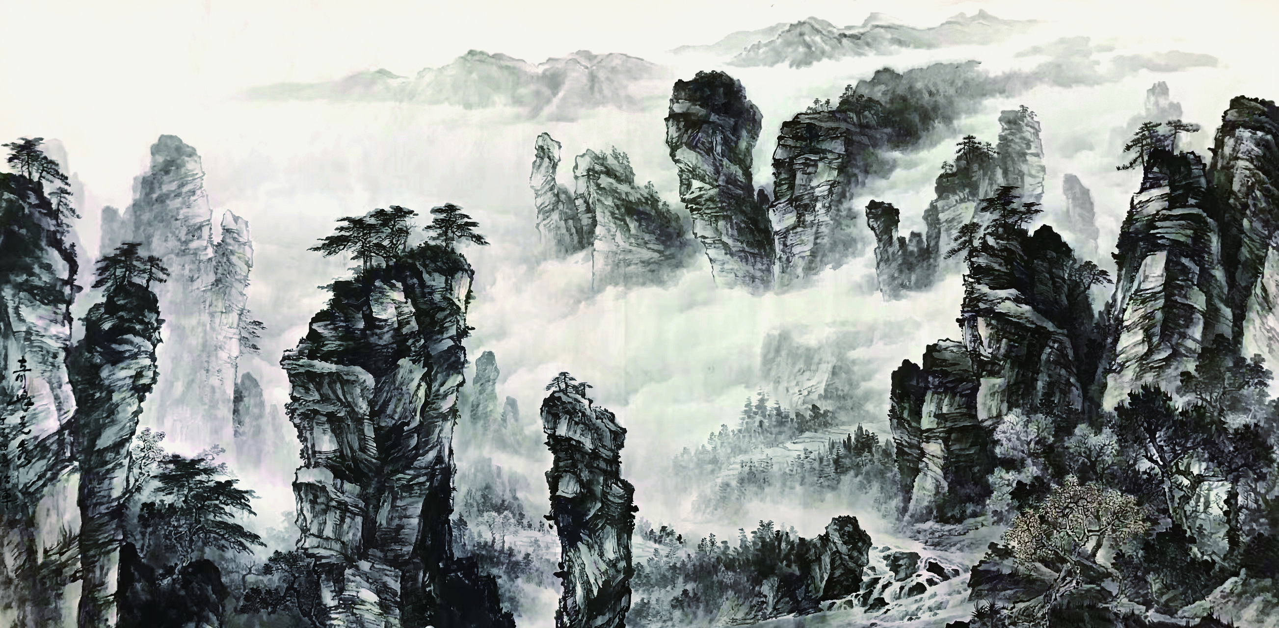 <b>斧劈奇峰皴法古、烟凝巨浪墨香浓——著名画家童治军笔下的张家界</b>